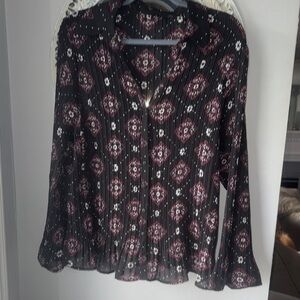 Black Floral Print Button-Down Blouse